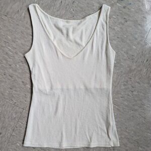 Michael Stars White V-Neck Sleeveless Tank Top OSFM Stretch Made in USA One Size